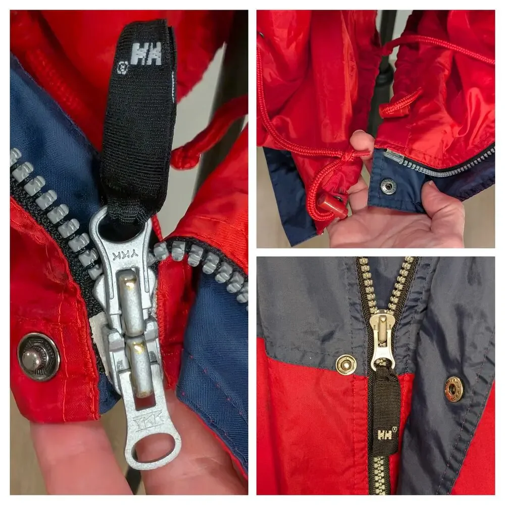 VNTG 90s Helly Hansen Sailing Rain Jacket Packable Windbreaker Hooded Men L FLAW